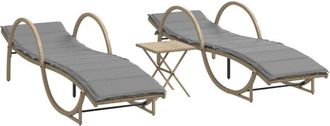 vidaXL Tumbonas Con Mesita 2 Unidades Rat&aacute;n Sint&eacute;tico Beige Vidaxl