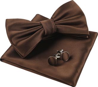 Alizeal Mens Tuxedo Bow Tie, Hanky and Cufflinks Set, Brown