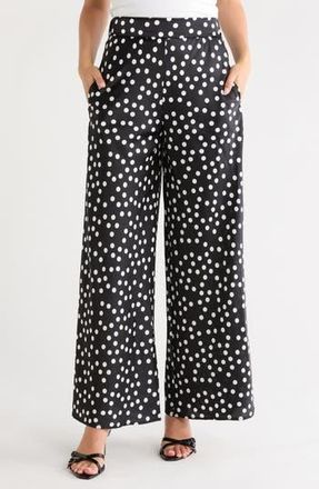 Renee C Polka Dot Satin Wide Leg Pants in Black at Nordstrom Rack, Size X-Small