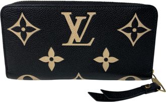 Louis Vuitton Beige Black Leather Long Wallet (Bi-Fold) (Pre-Owned)