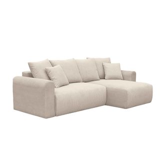 Sweeek Sof&aacute; cama esquinero de pana fina, 3 plazas, gris beige