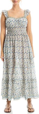 Max Studio Sweetheart Neck Ruffle Strap Tiered Maxi Dress in Cream/Sky Floral Swing Vines at Nordstrom Rack, Size X-Large