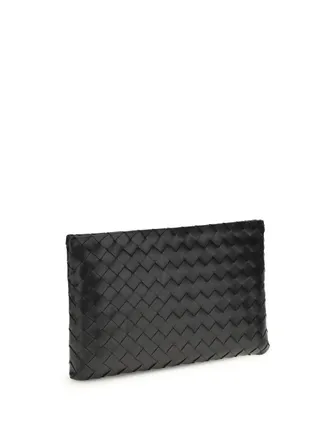 Bottega Veneta Womens Leather Clutch Bag Black-Gold Lamb Make Up Black/gold