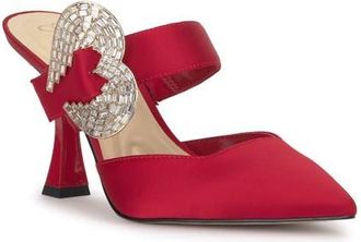 Jessica Simpson Favica Embellished Satin Slide Mule in Red Muse at Nordstrom, Size 5.5