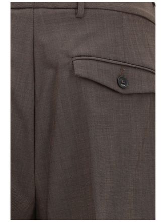 Cruna Mens Pants Carrot Fit Single Pleat Virgin Wool Dark Brown Fleece (ovis Aries) Trousers