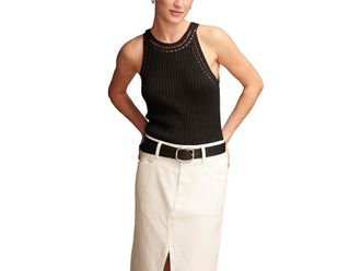 Lucky Brand Knit Rib Sweater Tank Top Womens Clothing Dark Black : XXL (US 14-16), Cotton/Linen
