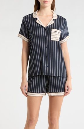 French Connection Stripe Pocket Short Pajamas in Blue/Cream Stripe at Nordstrom, Size X-Large