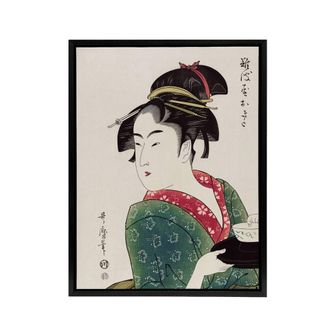 Artery8 Naniwaya Okita Portrait Framed Canvas Wall Art Print Utamaro Kitagawa in Green | Size: W24 x H32