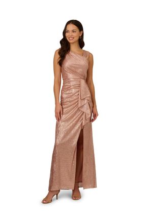 Adrianna Papell Womens Metallic Foil Long Dress - Pink - Size 8 UK