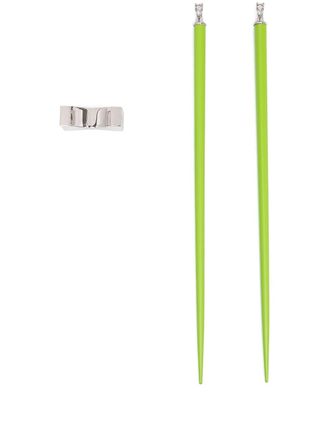 Shanghai Tang Chinese zodiac horse chopsticks - unisex - Wood/Brass - OS - Green