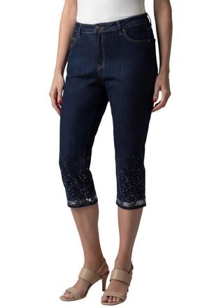 Roaman's Plus Size Sequin Trim Straight Leg Capri Jean in Dark Wash Silver Sequin Trim at Nordstrom, Size 32