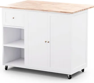 Blumfeldt Blumfeldt Etsu Carro De Servicio Encimera Extensible 2 Cajones 2 Puertas 2 Estantes Ruedas Con Freno De Estacionamiento Espacio De Almacenamiento