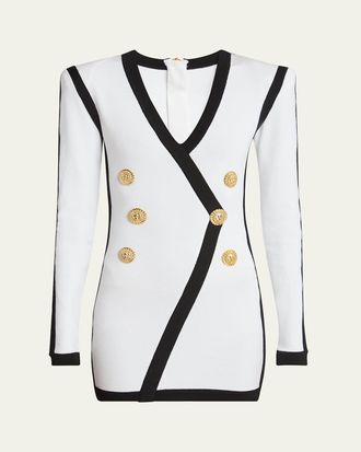 Balmain V-Neck Button Wrap Body-Con Mini Dress