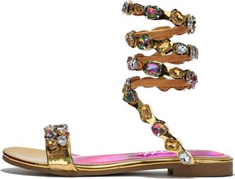 Cape Robbin Esmerelda Womens Rhinestone Gladiator Sandal, Strappy Lace Up Flat Gladiator Sandals for Women with Rhinestones., Gold, 5.5 UK