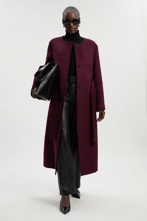 Karen Millen Wool Single Breasted Belted Maxi Coat in Burgundy at Nordstrom, Size 10