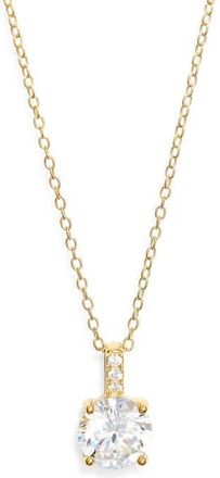 Nordstrom Round Cubic Zirconia Pendant Necklace in Clear- 14K Gold Plated at Nordstrom