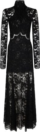 Paco Rabanne Kanten maxi-jurk met lange mouwen - Zwart