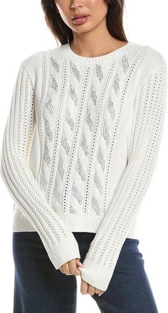 Fort&eacute; Cashmere Crystal Cable Pointelle Sweater