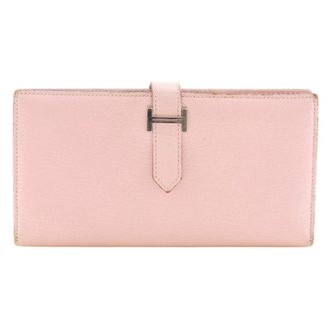 Herm&egrave;s Pink Leather Long Wallet (Bi-Fold) (Pre-Owned)