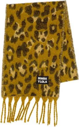 Bimba & Lola Sjaal met dierenprint en kwastje - Geel