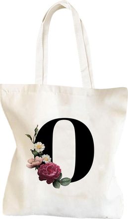 Generic Tote Bags - Canvas Tote Bag | Shoulder Foldable Flower | Chic Letter Bag for Shopping Cosmetic Makeup | Wedding Birthday Beach Holiday Use | Stylish F