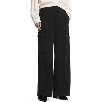 BOSS Tianamia Wide Leg Crepe Cargo Pants in Black at Nordstrom, Size 12
