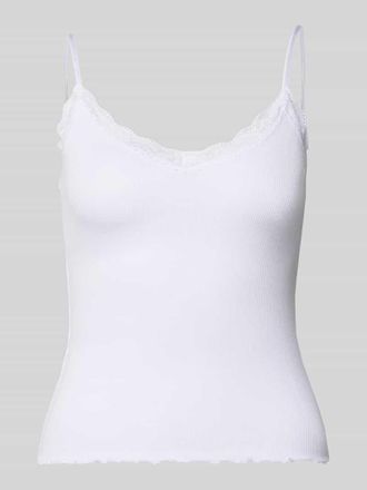 Review Slim Fit Top aus Viskose-Mix mit Spitzenbesatz in Weiss, Gr&ouml;&szlig;e XL