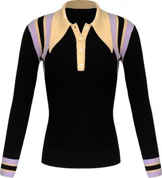 JoosTricot Womens Peachskin Tricot Long Sleeve Polo In Coal Chevron