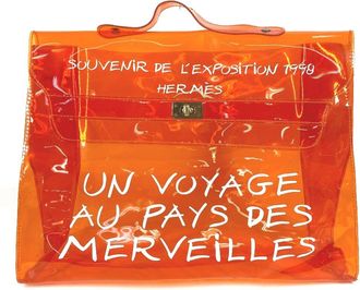 Herm&egrave;s Kelly Orange White Vinyl Handbag Tote Bag (Pre-Owned)