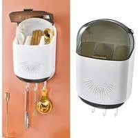 OEM Escurridor De Utensilios De Cocina Mural Con Tapa, Escurridor Multifuncional Para Cubiertos, Palillos, Cucharas Y Tenedores (blanco) - Crezuo