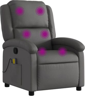 vidaXL Vidaxl - Sill&oacute;n Reclinable De Masaje Cuero Aut&eacute;ntico Gris