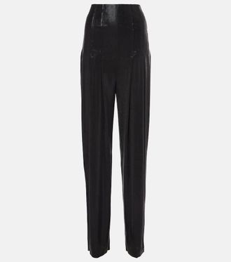 Norma Kamali Pleated high-rise lamé wide-leg pants