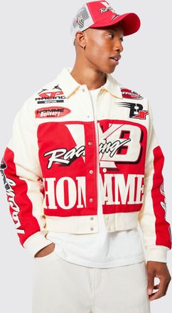 Boohooman Mens Boxy Twill Homme Moto Bomber Jacket - Ecru - Size X-Small