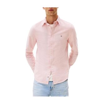 Tommy Hilfiger Kersen Gestreept Slim Fit Overhemd - Heren - Casual Overhemden - Roze - M - Leer - Overhemden