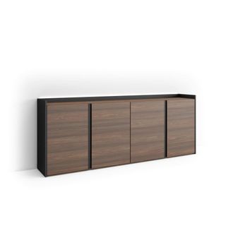 Skraut Home Aparador efecto madera roble oscuro y negro 207x35x80cm con Led