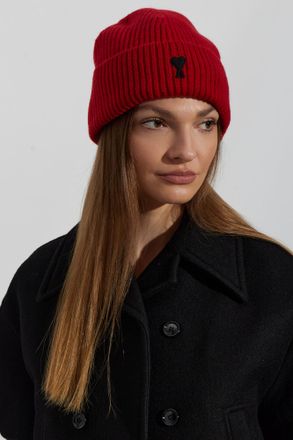 Ami Wool Beanie With Logo, Unisex, Red