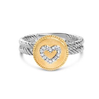 House of Brilliance 18K Yellow Gold Plated Silver Diamond Heart Ring with Satin Finish at Nordstrom, Size 7