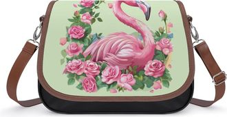 Generic Flamingo with Flowers Crossbody Bags for Women Shoulder Messenger Bag Purse Handbags