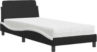 vidaXL Cama Con Colch&oacute;n Cuero Sint&eacute;tico Negro Y Blanco 90x200 Cm Vidaxl
