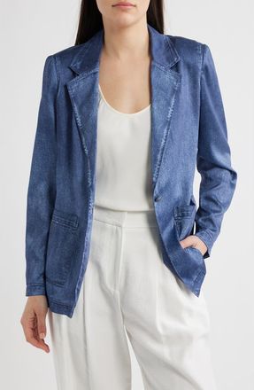 Kobi Halperin Veronica Denim Effect Satin Jacket in Dark Indigo at Nordstrom, Size Xx-Large