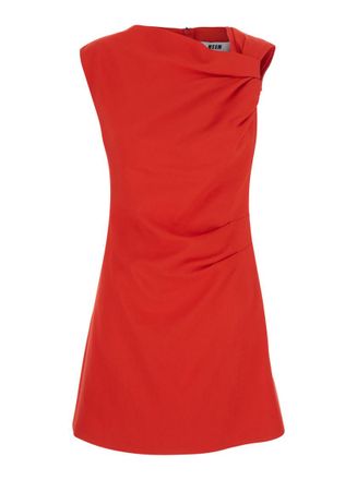Msgm Red Cowl Neck Mini Dress