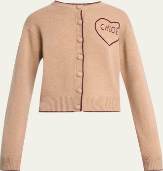 Chlo&eacute; Wool-Cashmere Logo Heart Cardigan