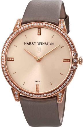 Harry Winston Midnight Champagne Sunray Dial 18kt Rose Gold Diamond Satin Ladies Watch MIDQHM39RR002