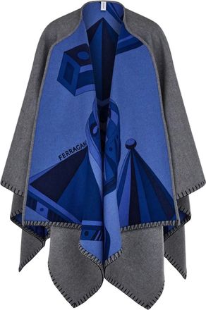 Ferragamo Mantella reversibile con stampa - NAVY BLUE/GREY