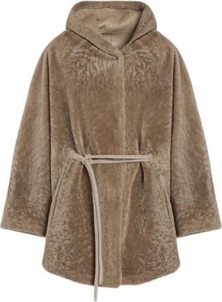 Gimos Omkeerbare Nappato Lamsvel Cape met Capuchon - Dames - Winterjassen - Bruin - M - Jassen