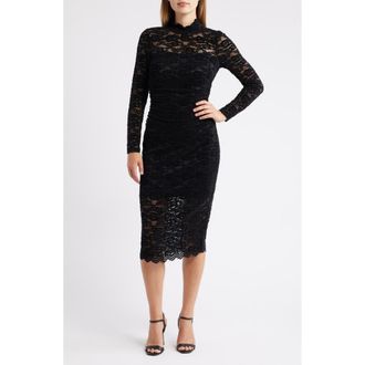 Vince Camuto Lace Long Sleeve Body-Con Midi Dress in Black at Nordstrom Rack, Size 14