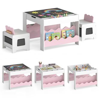 Costway Costway 4 In 1 Set Tavolo E 2 Sedie Per Bambini 3+ Anni (rosa E Bianco)