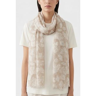 Brunello Cucinelli Womens Beige Linen Floral Scarf