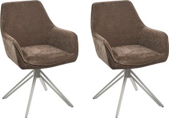 Beliani Conjunto De 2 Sillas De Comedor Modernas De Tela Asiento Acolchado Patas De Metal Beige Giratorias Marr&oacute;n Jodar
