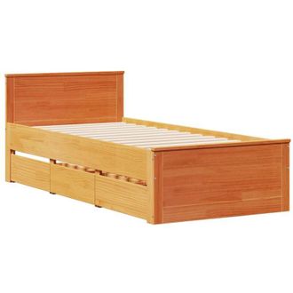 vidaXL Vidaxl - Cama Sin Colch&oacute;n Y Cabecero Madera Maciza Pino Marr&oacute;n 90x190 Cm